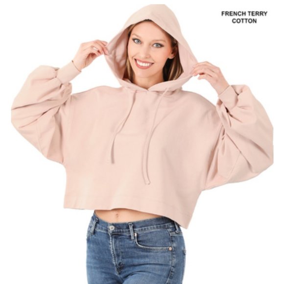 BLUSH FRENCH TERRY DROP SHOULDER CROPPE… - Picture 1 of 3